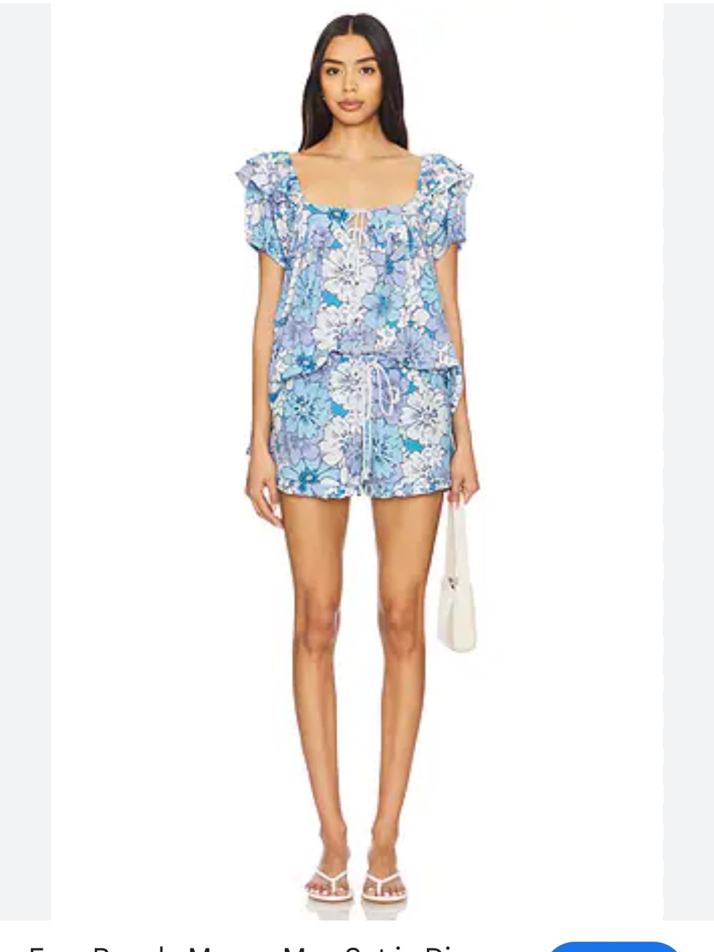 Free People Women's L Maggy Mae Floral ruffle shorts Diva Blue